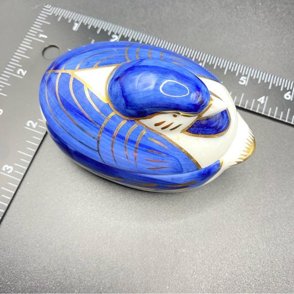 OTIGIRI Porcelain Duck Trinket Box Blue White Gold - Picture 4 of 8